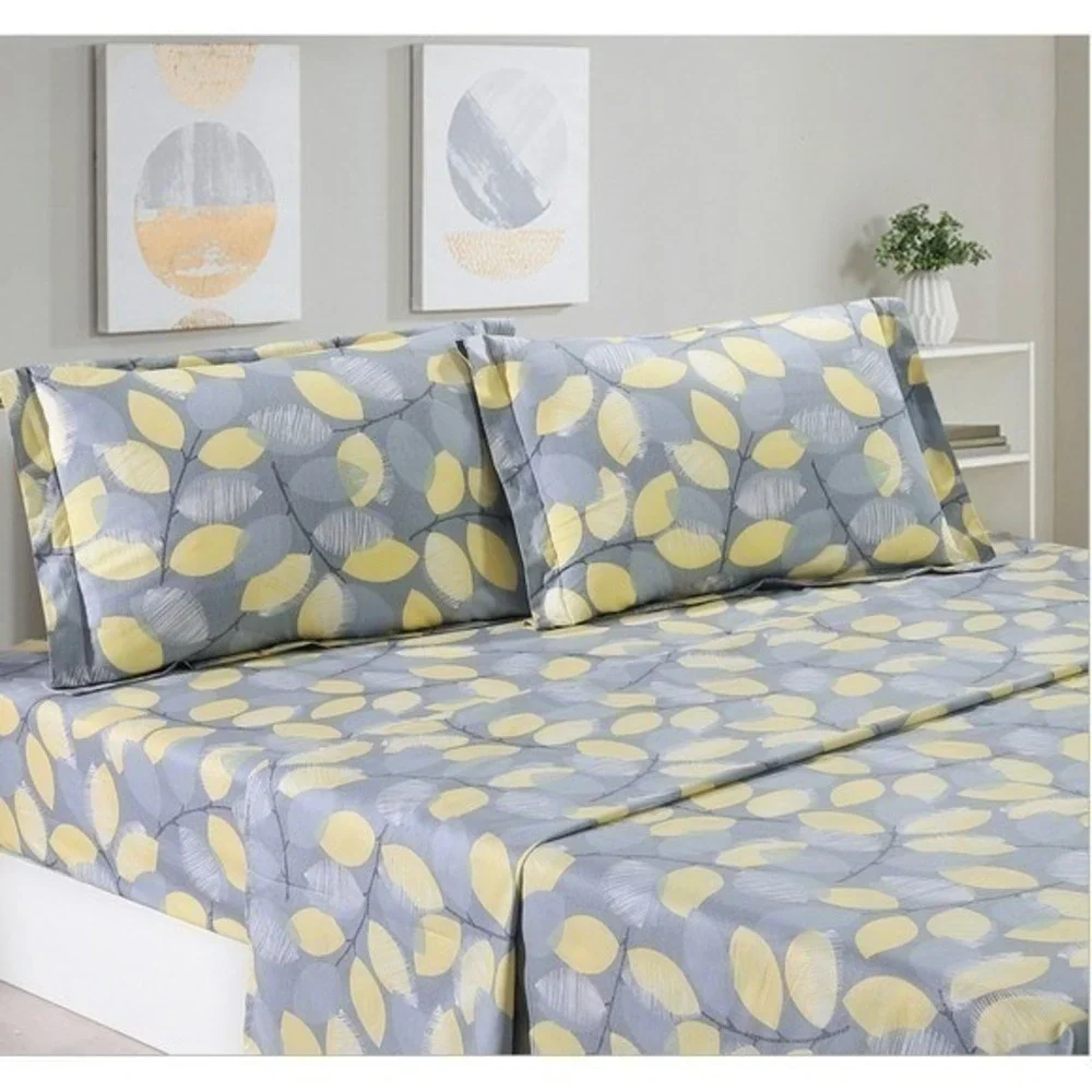 Woodgrove Yellow Green Leaf 100% Cotton Sheet Set‎ with Pillowcase Twin XL